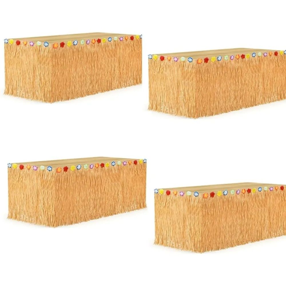 Luau Grass Table Skirt Hawaiian Flower Grass Skirts for Luau Party Summer Tropical Hawaiian Party Decorations