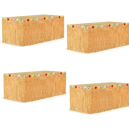 Luau Grass Table Skirt Hawaiian Flower Grass Skirts for Luau Party Summer Tropical Hawaiian Party Decorations