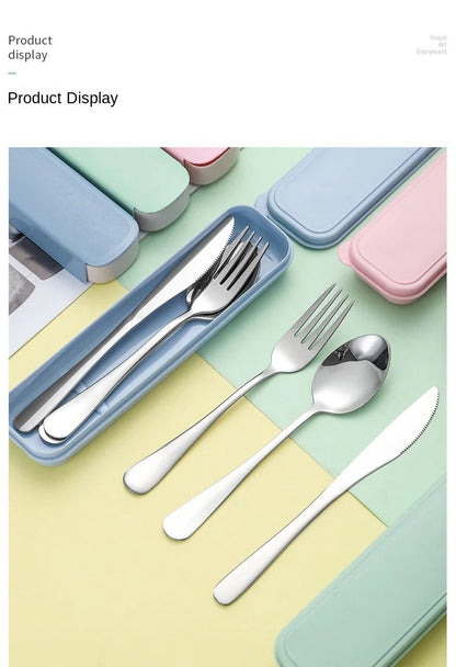 Portable Stainless Steel Cutlery Suit with Storage Box Chopstick Fork Spoon Knife Travel Tableware Set Camping Cutlery