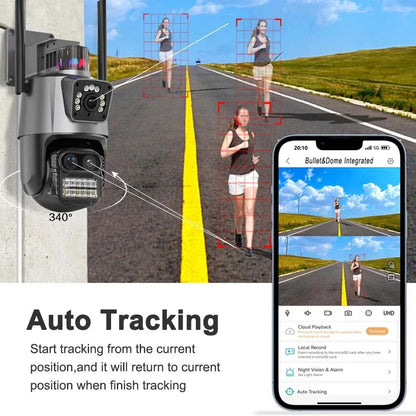 9MP Three Lens Dual Screen PTZ ICsee Alexa NVR Security CCTV WiFi Camera Outdoor8X Zoom Security Camera 4K Video Surveillance