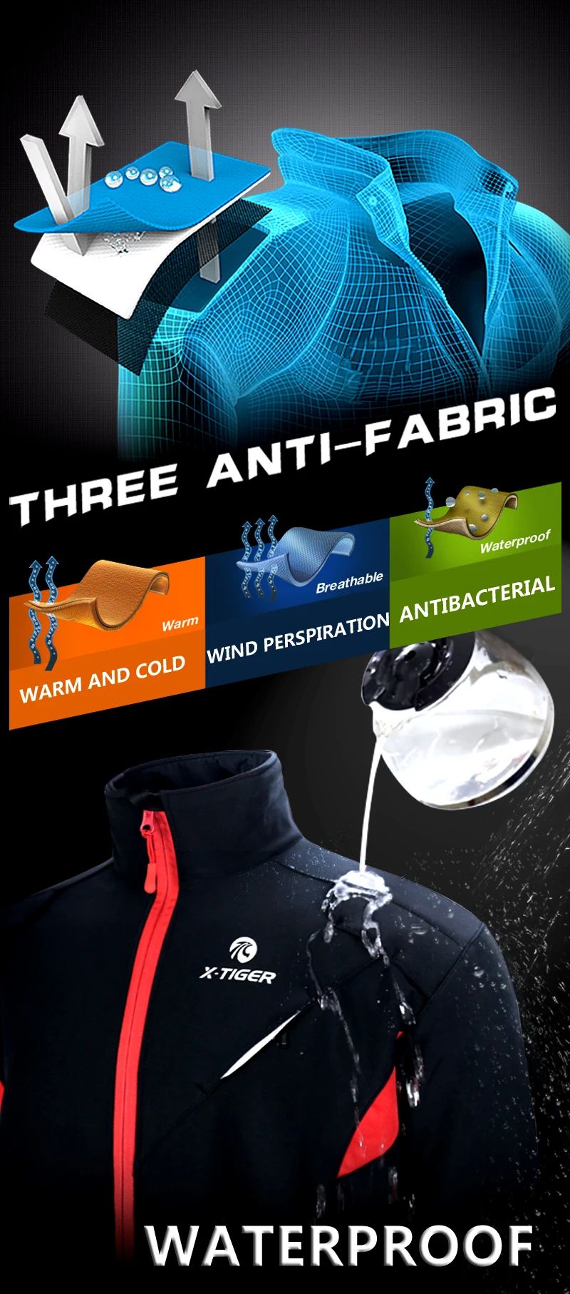 X-TIGER Winter Fleece Thermal Cycling Jacket Coat Windproof Bicycle Clothing Autumn Outdoors Sport Cycling Camping Hiking Jacket