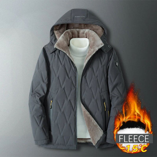 BROWON Brand Winter Clothes Men New Plus Size 5XL Solid Color Fleece Jacket Coat Male Regular Hat Detachable Parkas Men Clothing