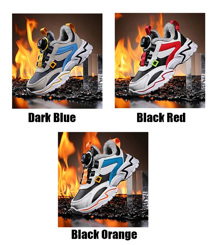 Winter Kids' Cotton Shoes For Boys Warm Plush Anti-slip Children Running Sneakers Outdoor Comfortable Casual Walking Shoes