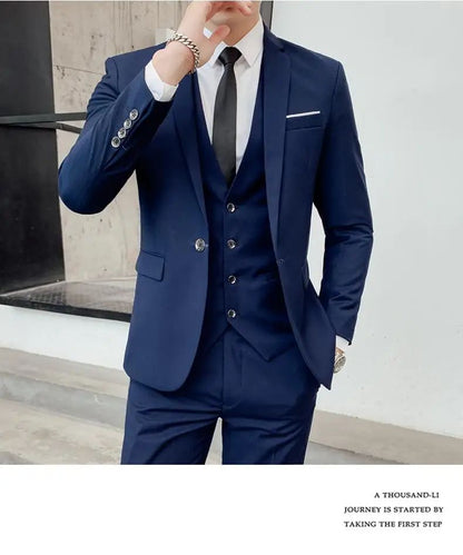 Suit S-7XL (Blazer+ Waistcoat + Trousers) Men's Fashion Business Dinner Gentleman Slim British-style Evening Dress Group Suit
