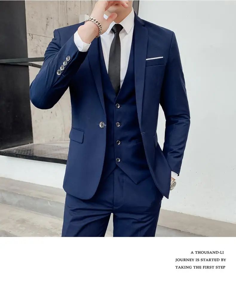 Suit S-7XL (Blazer+ Waistcoat + Trousers) Men's Fashion Business Dinner Gentleman Slim British-style Evening Dress Group Suit