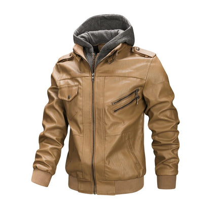 New Fake Two Pieces Motorcycle Leather Jackets Man Casual Fashion Motorcycle Coat Slim PU Lapel Jackets Autumn Leather Coat Male