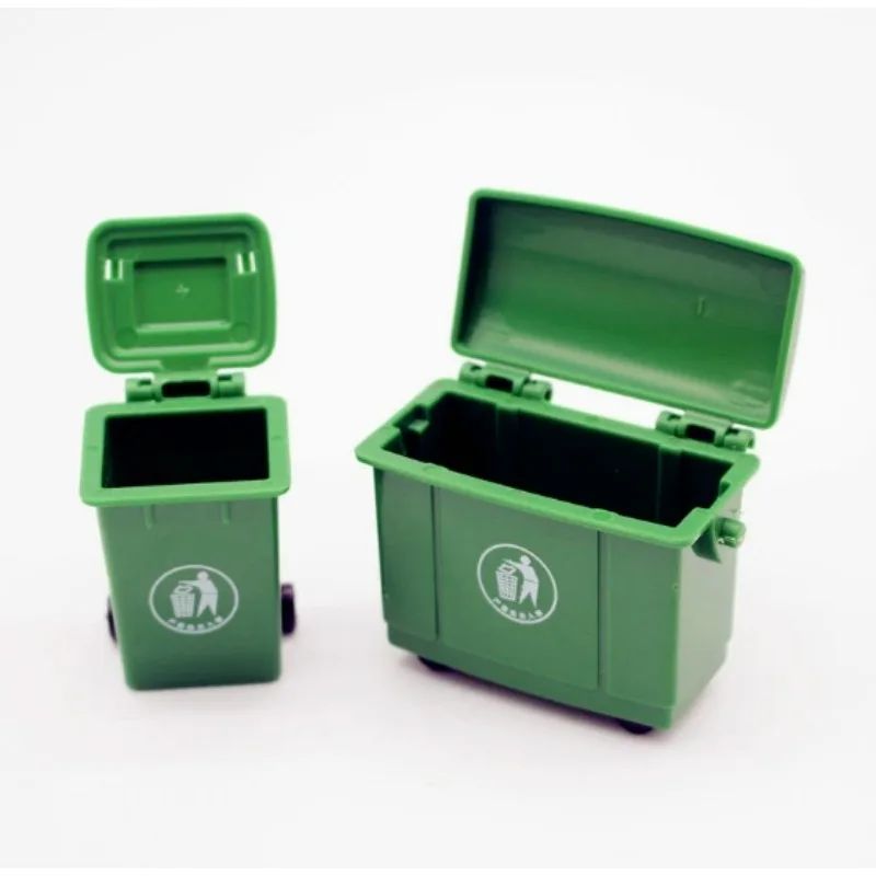 1 conjunto de mini lixeiras, mini lixeiras de saneamento para casa de bonecas, cena externa com o modelo de mini carro de ferramenta de mudança de mercadorias