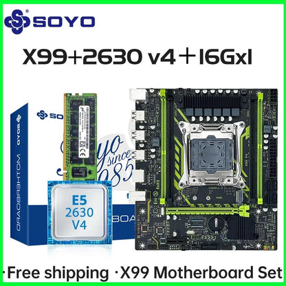 Conjunto de Placa-Mãe SOYO X99 com CPU Xeon E5 2630 V4 LGA2011-3 DDR4 16GB (1*16GB) RAM 2133MHz NVME M.2 Acessórios de Computador SATA