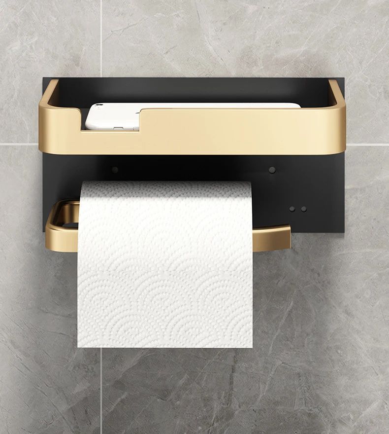 Black Gold Toilet Paper Holder Bathroom Wall Mount Multifunction WC Paper Phone Holder Shelf Towel Roll Shelf Accessories