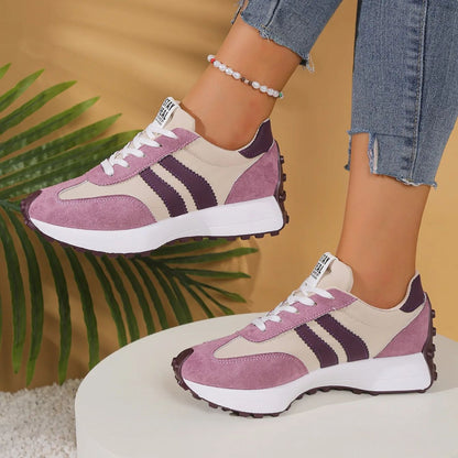 Spring Thick Bottom Women Sneakers 2025 Summer Casual Patchwork Leather Sneakers Women Outdoor Casual Comfortable Shoes Ladies