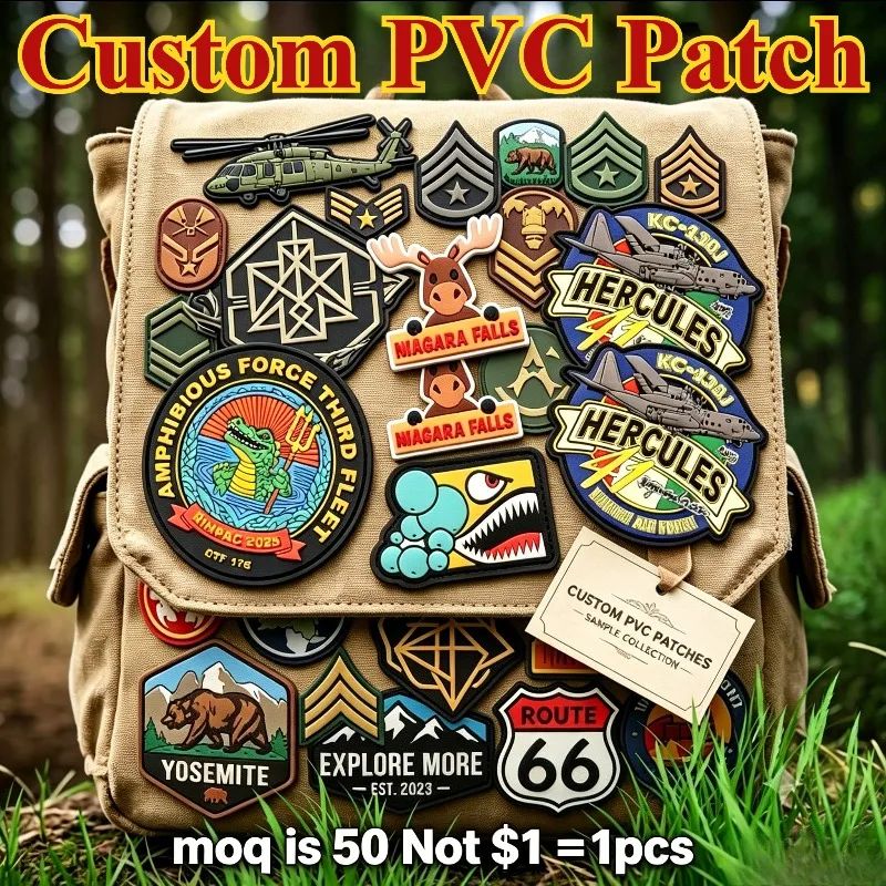 Wholesale Custom PVC Patch 3D Rubber Soft Badges Personalised Logo with Hook&Loop Backing Tactical Patches for Clothing Bags