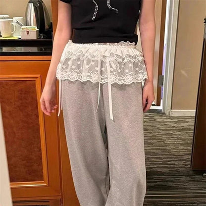 Korean Ins Blogger Unique Lace Layered Gauze Skirts Lace Trim A-Line Short Cloth Mini Waist Skirts Harajuku Girl's White Skirts