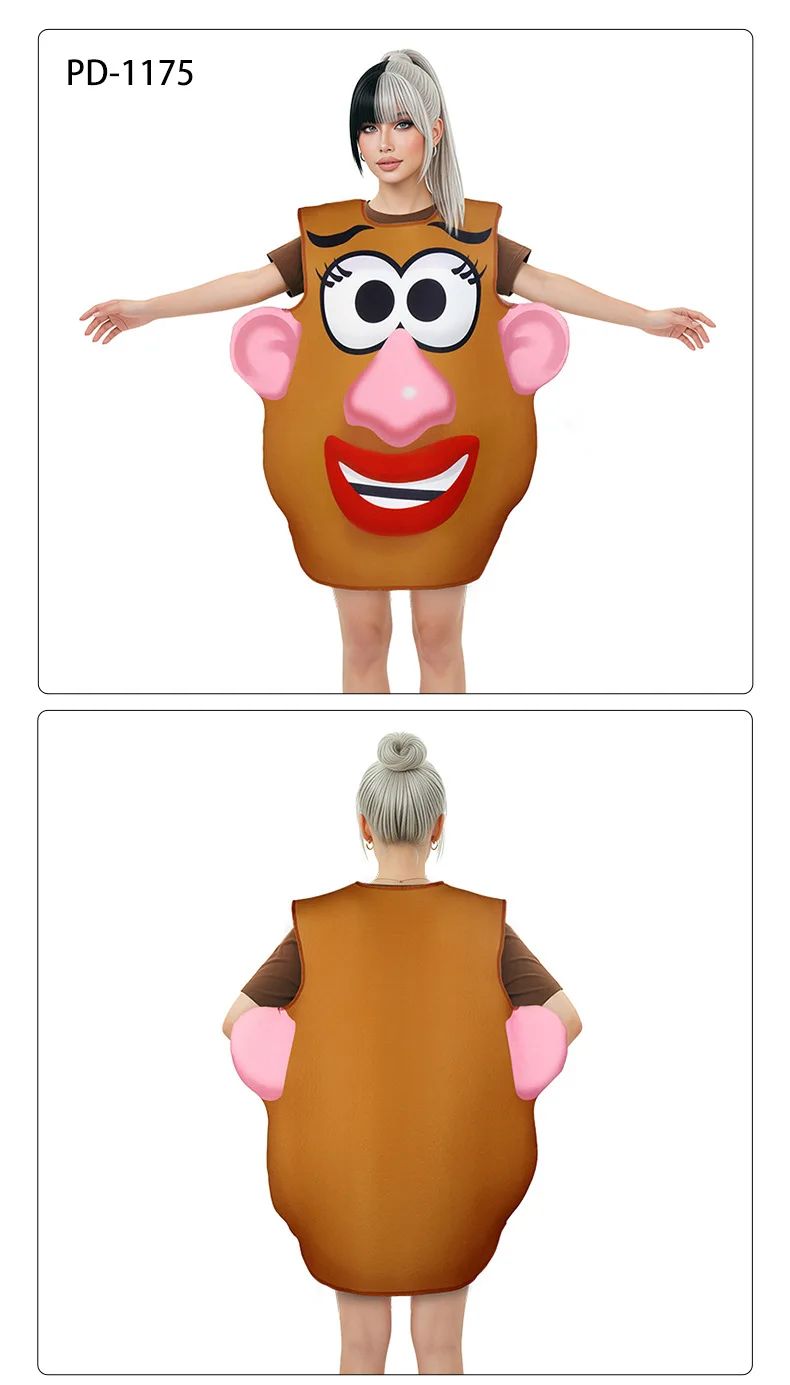Funny Potato Head Costume Mr. and Mrs. Potato Head Matching Outfit Halloween Cosplay Tunic Couple Carnival Party Disguise Wear