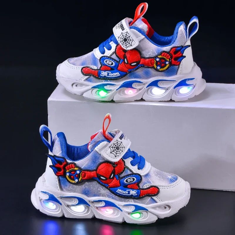 Disney Fashion Spiderman Baby Boys Spring/Autumn Lighted Trendy Kids Boy Sports Casual Children's Sneakers