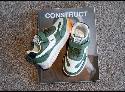 Children's Spring New Leather Upper Sneakers Middle Large Children's Casual Shoes Boys and Girls Soft Sole Students Tennis Shoes