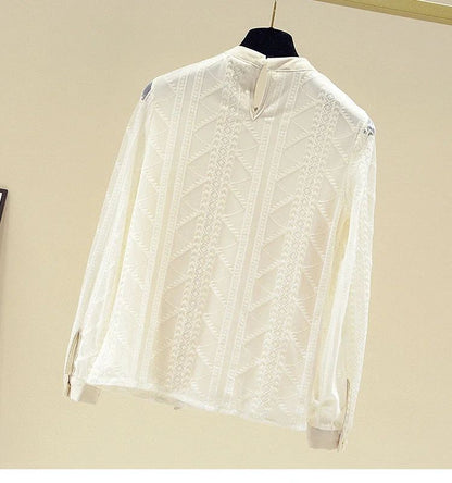 Women Blouse Shirt New Long Sleeve Stand Collar Elegant Lace-up Blouse Shirt Women Tops Blouses Shirts Blusas Camisas 2025 Q687