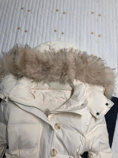 Fur Collar Women Winter Warm Jacket Hooded Thicken Single Breasted Long Sleeve New Zipper Hoodie Casual Female Coat Chic Outwear