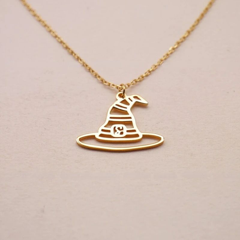 Stainless Steel Necklaces Witch Hat Pendant Necklace For Women Magical Witch Craft Cap Charm Necklace Halloween Jewelry Gifts