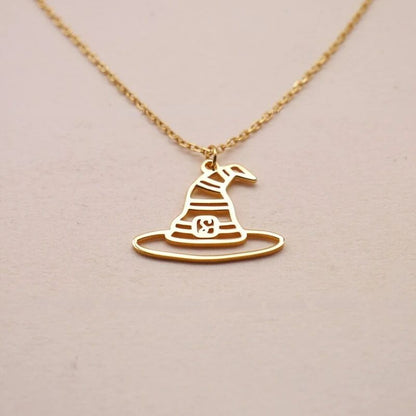 Stainless Steel Necklaces Witch Hat Pendant Necklace For Women Magical Witch Craft Cap Charm Necklace Halloween Jewelry Gifts