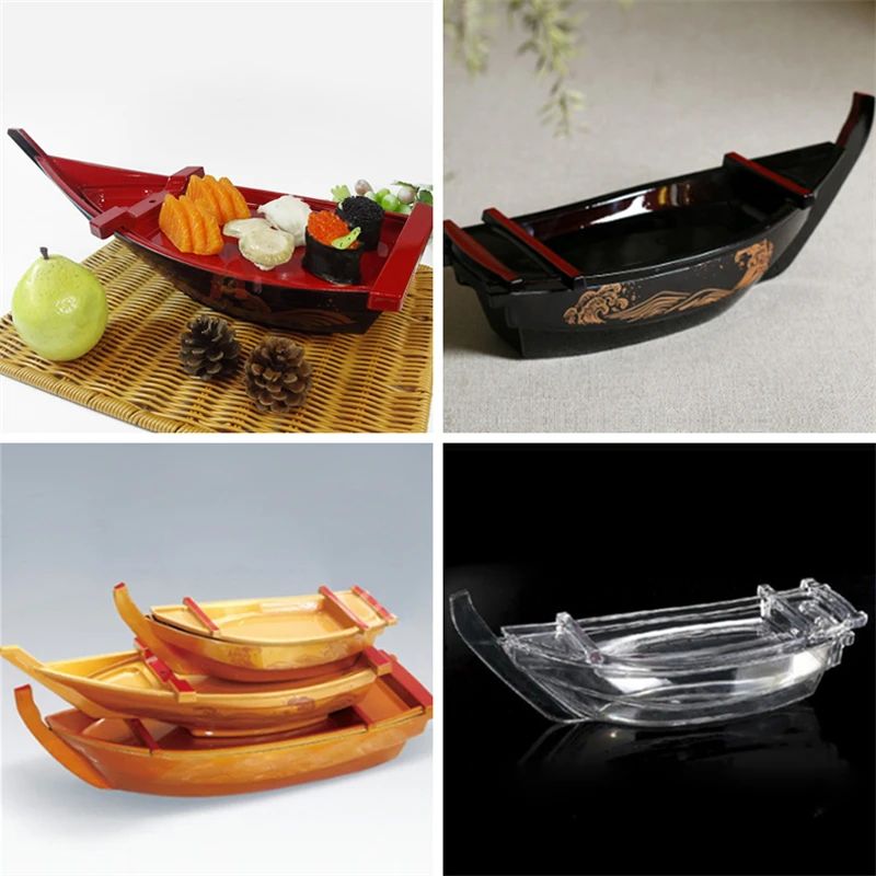Barco de sushi preto Sashimi gelo seco barco de cozinha ABS prato de salmão prato de sashimi Culinária japonesa Barco Dragão recipiente