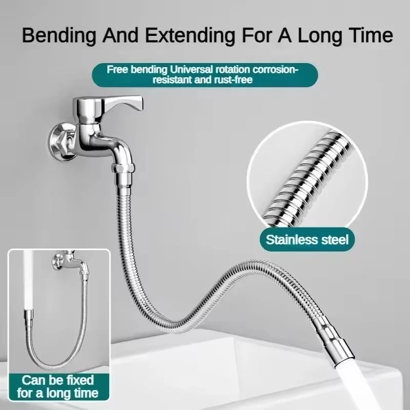 Extensor Universal de Torneira de Aço Inoxidável com Aerador de Bico Anti-respingo e Mangueira de Extensão para Pia de Cozinha