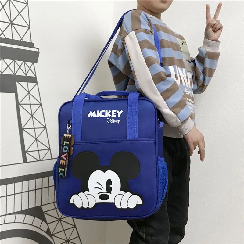 Bolsas de Tutoria Disney para Estudantes Mochila Escolar Multifuncional de Desenho Animado Mickey Bolsa de Mão Necessaire Pasta Escolar Quadrada