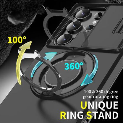 Capa Armor com Suporte Magnético para Samsung S25 S24 S22 S21 S23 S20 Ultra Plus FE com Proteção de Câmera Deslizante e Antichoque