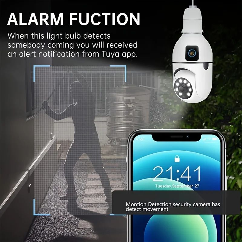 8MP WiFi IP Camera E27 Bulb Dual Lens Wireless Cam Baby Monitor Two-way Audio AI Human Tracking Smart Home Surveillance Camera