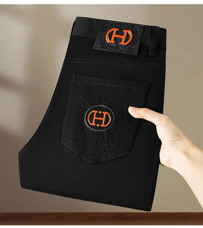 BlackJeans2024 Nova Coleção Outono/Inverno Marca da Moda Casual Slim Fit Elástica Estilo Europeu Calça Comprida Masculina Estampa Fashion