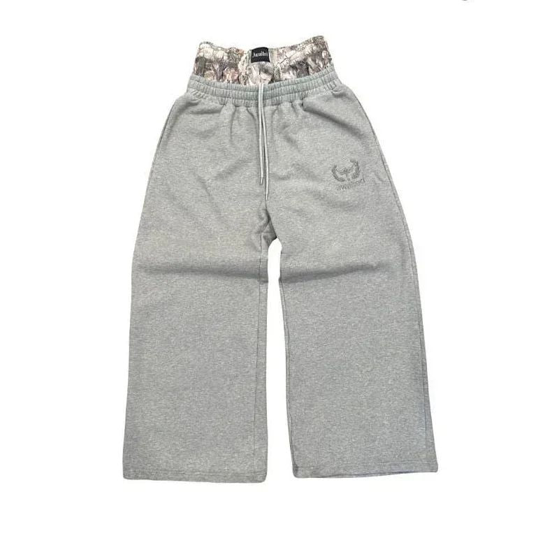 Y2K Harajuku High Waisted pants Streetwear fashion high quality Double Waisted Embroidered Sweatpants new Hip Hop Wide Leg Pants