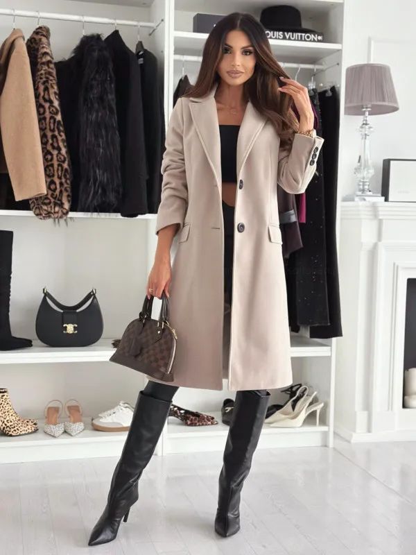 Hot Sale Of The Season Autumn Winter Simple Long Sleeve Solid Color Single Button Woolen Coat Women's Fashionable Elegant Outerw