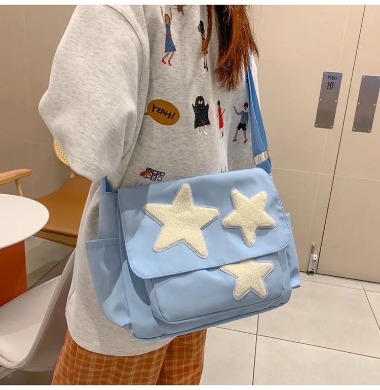 Women Star Pattern Y2k Messenger Bag Casual Tote Lady Simple Large Capacity Shoulder Bag Girl Travel School Bookbag Handbag