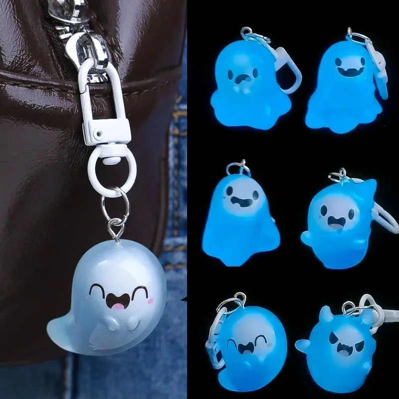 Creative Halloween Luminous Mini Cute Ghost Pendant Keychains Resin Keyring Key Holder for Kid Adult Festival Gifts Bag Charms