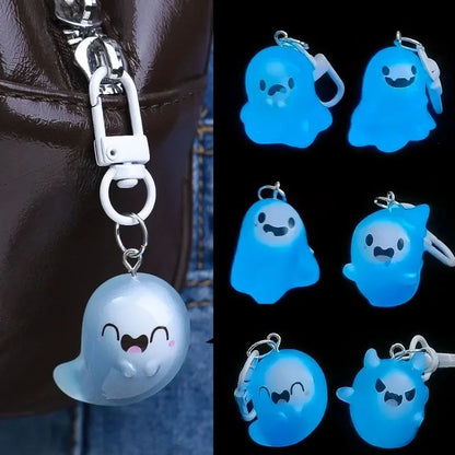 Creative Halloween Luminous Mini Cute Ghost Pendant Keychains Resin Keyring Key Holder for Kid Adult Festival Gifts Bag Charms