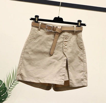 2026 Chic Shorts Women Korean Solid Buttons Side Slit A-line Streetwear Fashion Skirts Chic Harajuku Summer Loose Pants