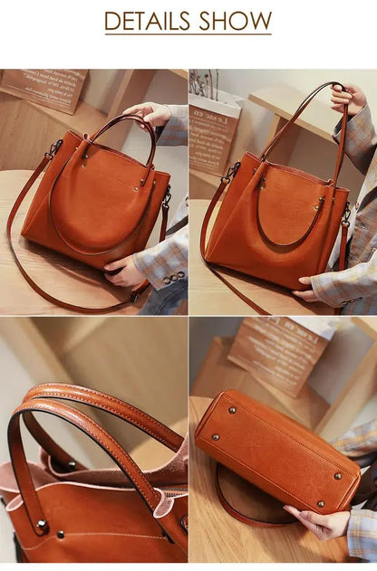 Women's Cow Genuine Leather Handbags Lady Vintage Retro Cowhide shoulder Bag Ladies Luxury large capacity multiple Pockets Lady