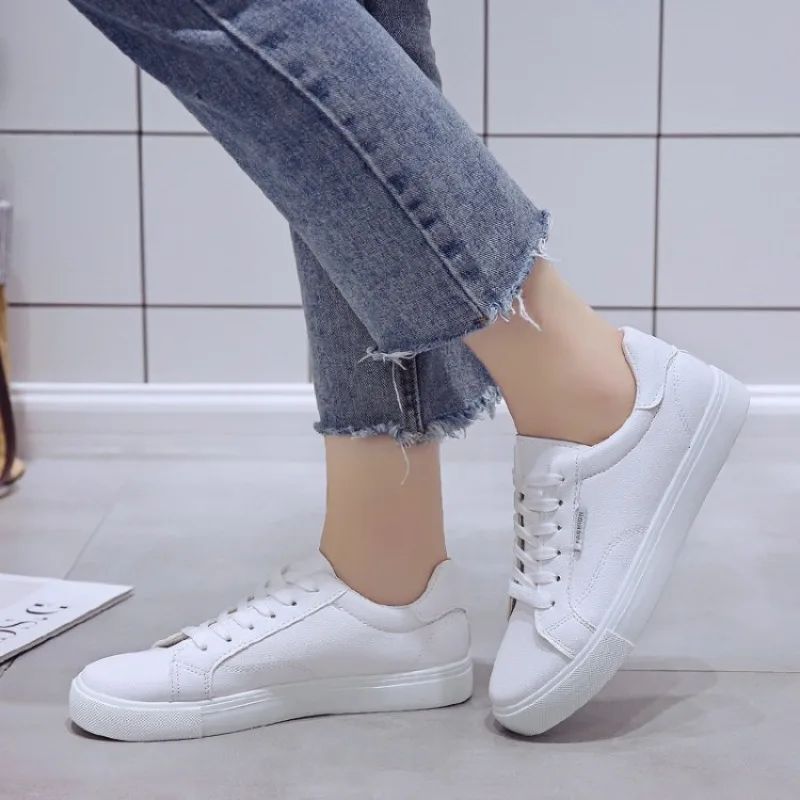 Tênis Feminino Designer Respirável Estudantes Sapatos Esportivos Casuais Sapatos De Couro Pu Brancos Femininos Sapatos Vulcanizados