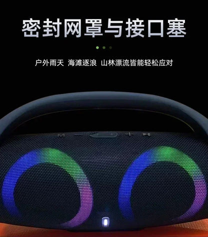 Caixa de Som Portátil Impermeável 100W de Alta Potência Bluetooth Luz RGB Colorida Subwoofer Sem Fio 360 Estéreo Surround TWS FM