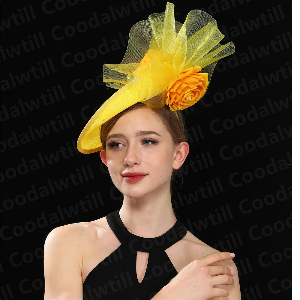 Fascinator Feminino Azul Marinho Chic Chapéu Elegante para Royal Ascot Millinery Noiva Casamento Coquetel Acessórios de Cabelo Véus e Acessórios para Cabeça