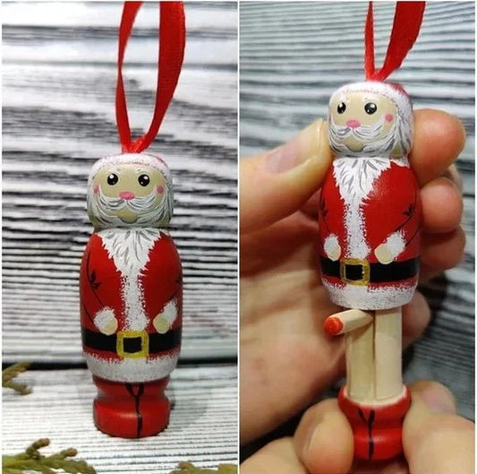 1pcs Funny Santa Claus Pendant, Christmas Ornaments, Funny Wooden Standing Santa Claus, Unique Christmas Craft Decorations
