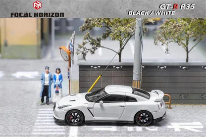 Focal Horizon 1:64 Skyline GTR R35 Preto / Branco Capô Articulado Miniatura de Carro Die-Cast Colecionável