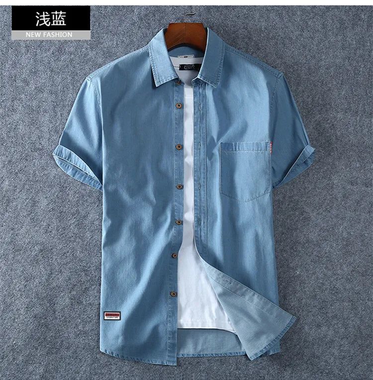 Plus Size L-5XL 6XL 7XL 8XL Men's Cotton Thin Denim Shirts New Summer Short Sleeves High Quality Men Cotton Casual Jean Shirts