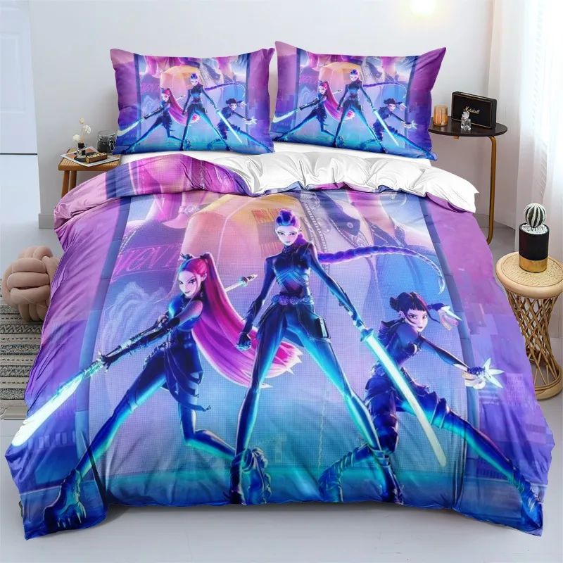 Conjunto de Cama Rumi K-Pop Caçadores de Demônios Temático 2 Lados Estampa Colorida Poliéster Lençol de Dormitório Estudantil Capa de Edredom Presente Infantil