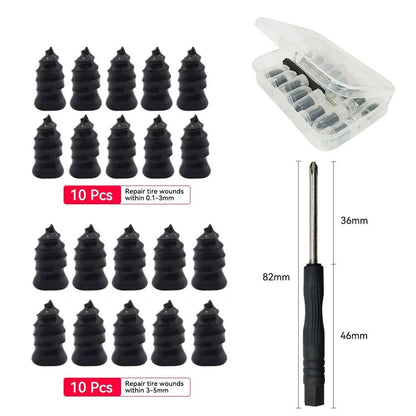 Kit de Reparo de Pneu de Carro a Vácuo 21 Peças, Parafuso de Borracha Universal para Pneu, Kit de Ferramentas de Reparo Sem Câmara para Motocicletas e Caminhões