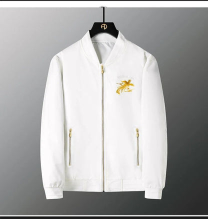 White, black men's phoenix embroidery jacket Slim youth jacket Outdoor sports trend tops Men's jackets