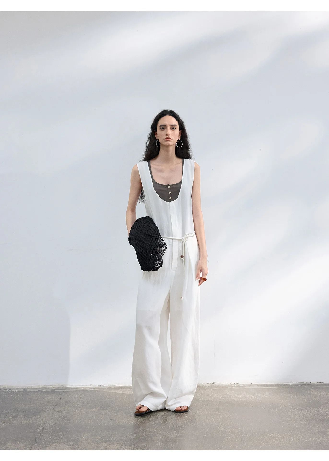 Colne U-Neck Linen Blend Vest And Knife Pleat One-Piece Pants Women's Fashion Design Sensation Tianli Material Long Pants