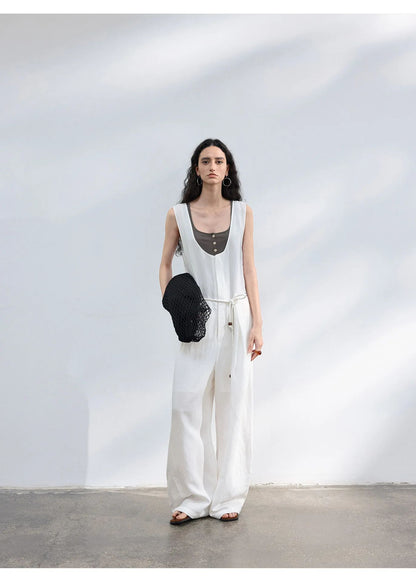 Colne U-Neck Linen Blend Vest And Knife Pleat One-Piece Pants Women's Fashion Design Sensation Tianli Material Long Pants