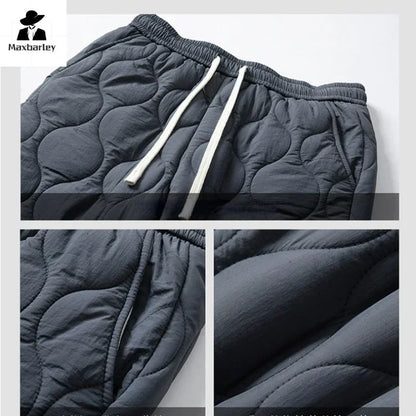 Calça de Neve Masculina, Marca de Moda, Grossa, À Prova de Vento, Quente, Veludo de Cordeiro, Calça Feminina Casual, À Prova de Frio, Acolchoada com Algodão e Penugem