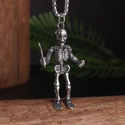 Colar Masculino Caveira Prisioneira Banhado a Prata, Acessório de Joia Gótica para Motociclistas, Punk Rock e Halloween