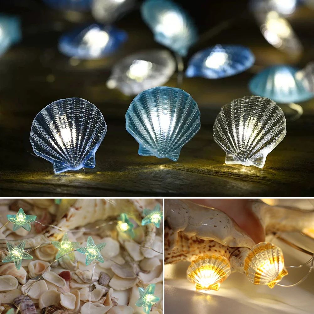Ocean Theme 20/30 Leds String Lights Shell Starfish Under The Sea LED Fairy Light for Wedding Party Christmas Decoration Lamp